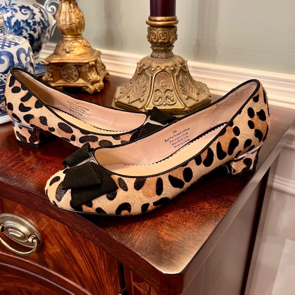GUC BP Leopard Cheetah Print Calf Hair Low Heel Pumps Shoes with Bow Size 7 M - Picture 1 of 5